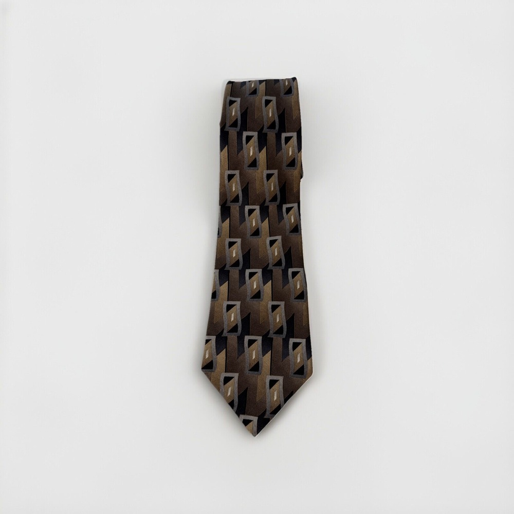 Courage Black Brown Gray Geometric Abstract 100% Silk Men's Neck Tie